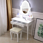 ZUN FCH With Light Bulb Single Mirror 5 Drawer Dressing Table White（=60709581,39757282） 16062826