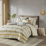 3 Piece Cotton Comforter Set Gray/Yellow Full/Queen B035128785