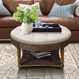 Large Round WaterProof Ottoman Coffee Table 2 Tier Oversized Button Tufted Ottoman with Wooden Shelf W1445P235089
