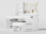 Makeup Vanity Desk with Mirror and Lights, White Vanity Table with Power Outlet and 3 Lighting 36486107