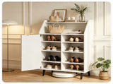 White Multi-Compartment Shoe Cabinet with Countertop & Open Storage Cubbies, Magnetic Door 43141601