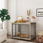 ZUN Furniture Styleog Crate Side Table on Wheels withoubleoors and Lift Top. Grey, 43.7'' W x 30'' W116294465