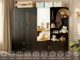 Wardrobe with 5 Doors 2 Drawers 2 Open Shelves Particleboard Unit with 1 Mirrored Door and 4 Hooks 31107495