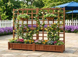 Rustic Brown Elevated Planter with Lattice Trellis, Dual Large Planting Boxes with Drainage System 67310581