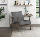 ZUN Mid-Century Modern Design 1pc Accent Chair Dark Gray Velvet Upholstery Dark Walnut Finish Wood, B011P256602