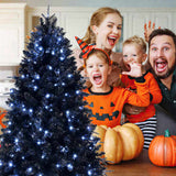 5ft Black Christmas Tree with 250 White LED Lights, 1076 Tips PEPVC Artificial Tree for Halloween & 78139816