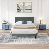 ZUN Twin Size Upholstered Platform Bed Frame with Modern Button Tufted Linen Fabric Headboard, No Box W311P195323