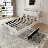 Queen Bed Frame with Ergonomic Headboard, Platform Bed Frame Queen Size with Outlets & Charger, W3107P262758
