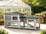 62 Inch Indoor Outdoor Wooden Rabbit Hutch with Wheels Run Box Slide-out Tray and Ramp 99886330