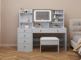 5-Drawer Dressing Table Set with Shelves and Hooks Dressing Table with Power Strip LED Three-Tone 00957000