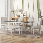 ZUN 6-Piece Classic Dining Table Set, Rectangular Extendable Dining Table with two 12"W Removable Leaves 78163699