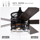 ZUN 52-inch 5-blade Lighted Ceiling Fan with Remote Control , Glass Shade --Matte W1592P162583