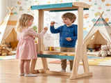 Kids Double-Sided Art Easel with Sun Canopy, Solid Fir Wood Drawing Board with Paper Roll & Paint 13005106