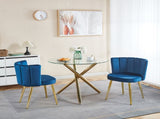 Modern BLUE dining chair with iron tube golden color legs, velvet and comfortable W234P256814