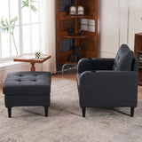 ZUN Dark Gray Upholstered Armchair Storage Ottoman Set - Comfortable Single Sofa with Cup Holders W1901P149126