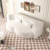 Modern Floor Sofa with 2 Pillows,Convertible Teddy Fabric Foam-Filled Sleeper Sofa Bed,15" Full Size 69042195