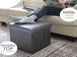 Faux Leather Folding Storage Ottoman Cube in Metallic Pewter 89896162