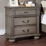 1pc Nightstand Only Traditional Gray Solid wood 3-Drawers Ball Bearing Metal Glides Antique Brass B01179795