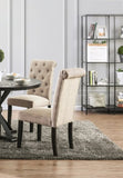 Classic Ivory Set of 2 Side Chairs Button Tufted Linen Like Fabric Solid wood Chair Upholstered B011104800