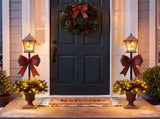 2 Pack Pre-Lit Christmas Lamp Post Decor, Lighted Xmas Urn with Plaid Bow, Pine Cones & Red Berries, N710P523030Z