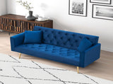 71-inch convertible love seat sofa, American retro blue velvet material, suitable for small living W6295P549831