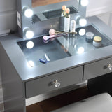 Gray Makeup Vanity and Stool Set with 10 Lights and USB Port and Power Outlet, 2x Drawers Luxurious B011P146566