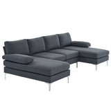 280*130*85 U-Shaped 4-Seat Linen Seat Frame Wooden Frame Back Iron Frame Silver Feet Indoor Modular 62447468