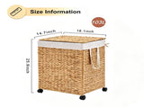 Laundry Hamper with Lid and Wheels, Woven Natural Water Hyacinth Rolling Laundry Hamper 43641867