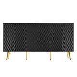 U_STYLE Modern Sideboard with Geometric Line Design, Conical Metal Legs, and Central Drawers for N711P192336B