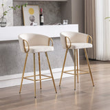 30 Inch Set of 2 Bar Stools,with Chrome Footrest and Base Velvet Golden Leg Simple Bar Stool,CREAM 72374423