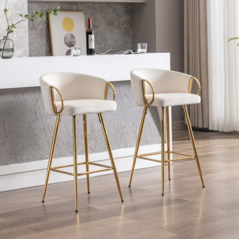 ZUN 30 Inch Set of 2 Bar Stools,with Chrome Footrest and Base Velvet + Golden Leg Simple Bar Stool,CREAM 72374423