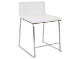 26" Contemporary Counter Stool in Brushed Stainless Steel, Walnut Wood, and White Faux Leather - Set B202P222390