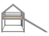 Twin Size Bunk House Bed with Slide and Ladder,Gray 69291769