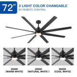 ZUN 72" Supper Large Integrated LED Light Ceiling Fan with Black ABS Blade W136760765