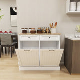 ZUN Two Drawers and Two-Compartment Tilt-Out Trash Cabinet Kitchen Trash Cabinet-White W282P160454