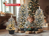 Set of 3 Pre-lit Xmas Trees with Pot Stands, 3/4/5 FT Snow Flocked Artificial Christmas Trees with 53610875