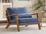 Mid-Century Oak Accent Chair - Deep Navy Blue Chenille Upholstered Single Lounge Chair, Sturdy Wood 69546769