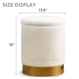 ZUN Teddy Velvet Storage Ottoman Multipurpose Footrest Stool with Metal Base Modern Round Vanity Stool 37109035