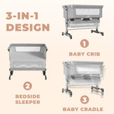 Baby Bassinet Bedside Sleeper Adjustable Portable Bed with Mosquito Nets,Grey 85421198