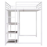 ZUN Full Size Loft Bed with Desk and Whiteboard, Metal Loft Bed with 3 Shelves and Ladder, White 62617184