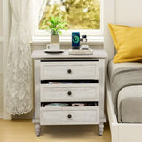 Retro white P2 particle board with 3D paper solid wood legs 63*44.5*68.5CM three drawers bedside 88604508