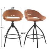 2pcs hollow backrest PU spray-coated bent iron feet bar stool brown with swivel 59533108