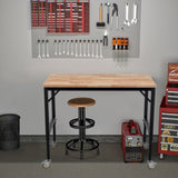 48" Heavy-Duty Adjustable Workbench for Garage, Rubber Wood shop table W/Metal Wheels, Hardwood W1422P218518