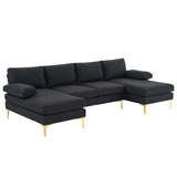 280*130*85 U-Shaped 4-Seat Linen Seat Frame Wooden Frame Back Iron Frame Golden Feet Indoor Modular 08465381