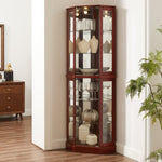 ZUN 6 Shelf Corner Curio Display Cabinet with Lights, Mirrors and Adjustable Shelves, Cherry 99490585