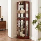 ZUN 6 Shelf Corner Curio Display Cabinet with Lights, Mirrors and Adjustable Shelves, Cherry W1693P165027