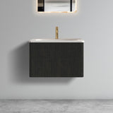 U056-Etna24W-308 Etna 24" Striped Brushed Black Oak Floating Bathroom Vanity with White Ceramic W1865P218038