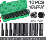 ZUN Pneumatic Small Air Cannon Extended Socket 10 Piece Set Electric Wrench Socket Head 8-24mm Extended 47100782