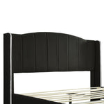 ZUN Queen Size PU Leather Upholstered Platform Bed, Headboard with Wingback and Metal Bar Accents, No 39917722