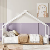 Twin Size House Bed with Roof and Colorful Lights, Metal Bed Frame with Slats and Legs, House Bed W1820P234195